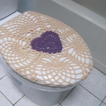 Crochet Toilet Seat Cover - beige/medium purple (TSC11B) & taupe heather/oatmeal (TSC11C)